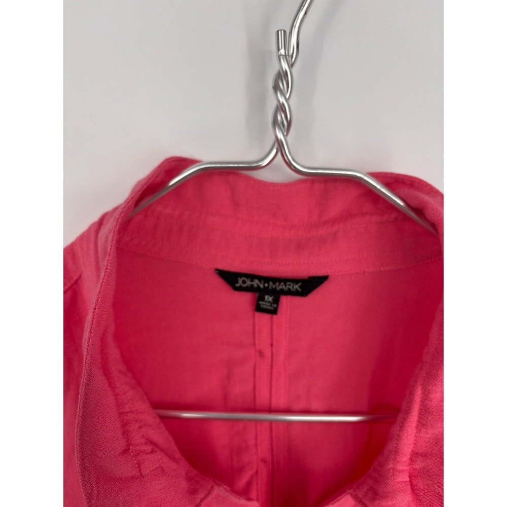 John Mark Blouse Plus 1X Pink Button Up Back Artsy Colorful - Picture 3 of 7